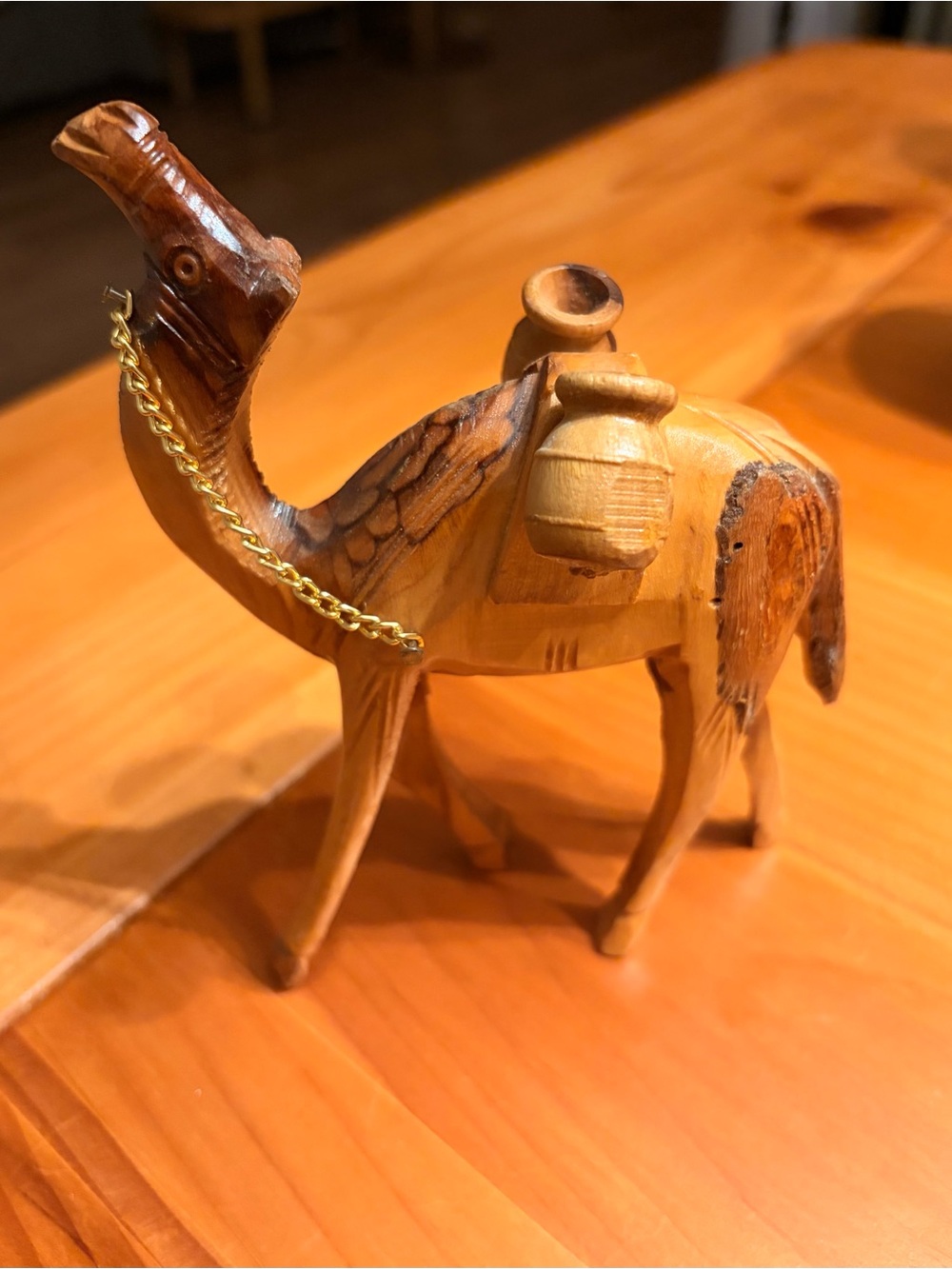 Vintage Hand-Carved Wooden Camel Folk Art Holy Land Style Camel Figurine